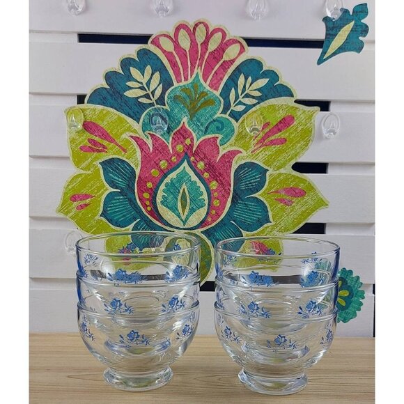 Dominion Glass Blue Rose Dessert Bowls/Vintage Dominion Glass Berries Bowls - Picture 4 of 8